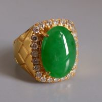Apple Green Jade Cabochon Ring Men 18k