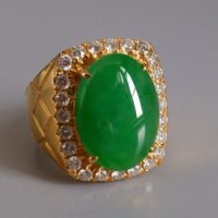 Apple Green Jade Cabochon Ring Men 18k