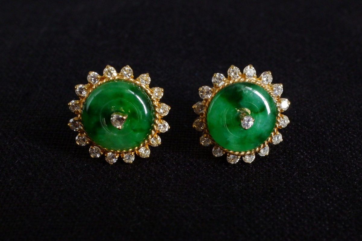 Art Deco Jadeite Halo Earrings 20k Chinese Vintage