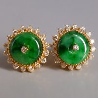 Art Deco Jadeite Halo Earrings 20k Chinese Vintage