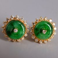 Art Deco Jadeite Halo Earrings 20k Chinese Vintage