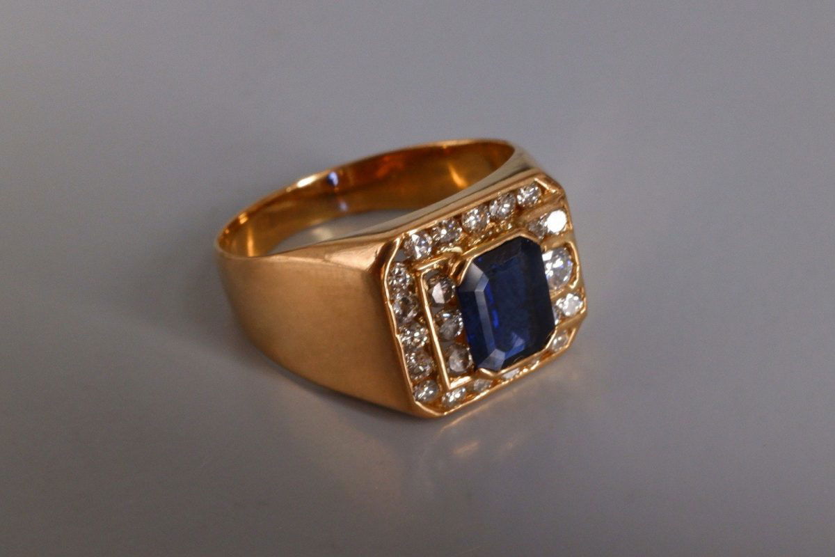 Blue Sapphire Diamond Pinky Ring Men 18k Vintage | Gem Gardener