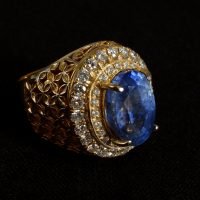Blue Sapphire Lattice Cigar Ring Men 18k