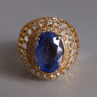 Blue Sapphire Lattice Cigar Ring Men 18k