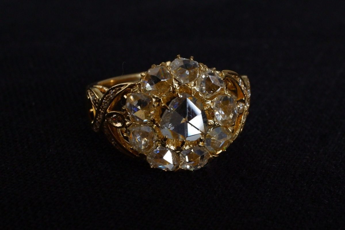 Rose Cut Diamond Cluster Ring 20k Vintage Chinese