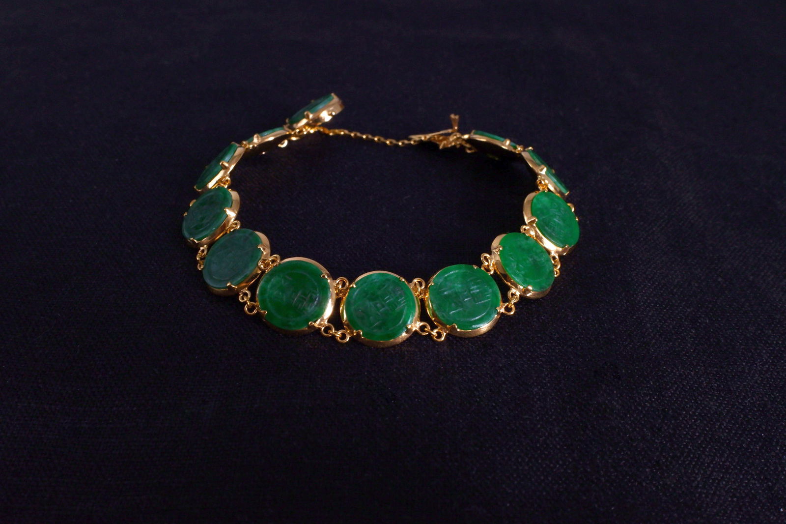 Antique Jade Coin Charm Bracelet 20k Chinese GEM GARDENER