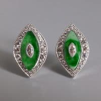 marquise jade, art deco jade earrings, jade earrings singapore, jade stud earrings singapore, jade platinum earrings, Gem Gardener