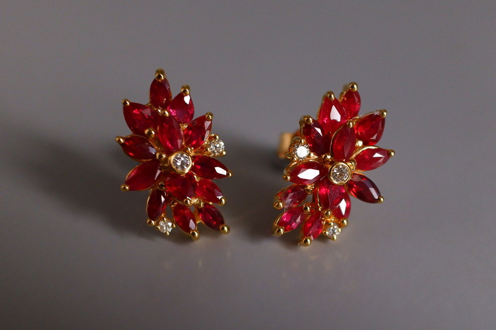 Gem Gardener, ruby earrings singapore, flower earrings singapore, ruby stud earrings gold, ruby wedding anniversary earrings, unique earrings singapore, statement earrings singapore, cocktail earrings singapore, red ruby earrings singapore, ruby jewellery singapore