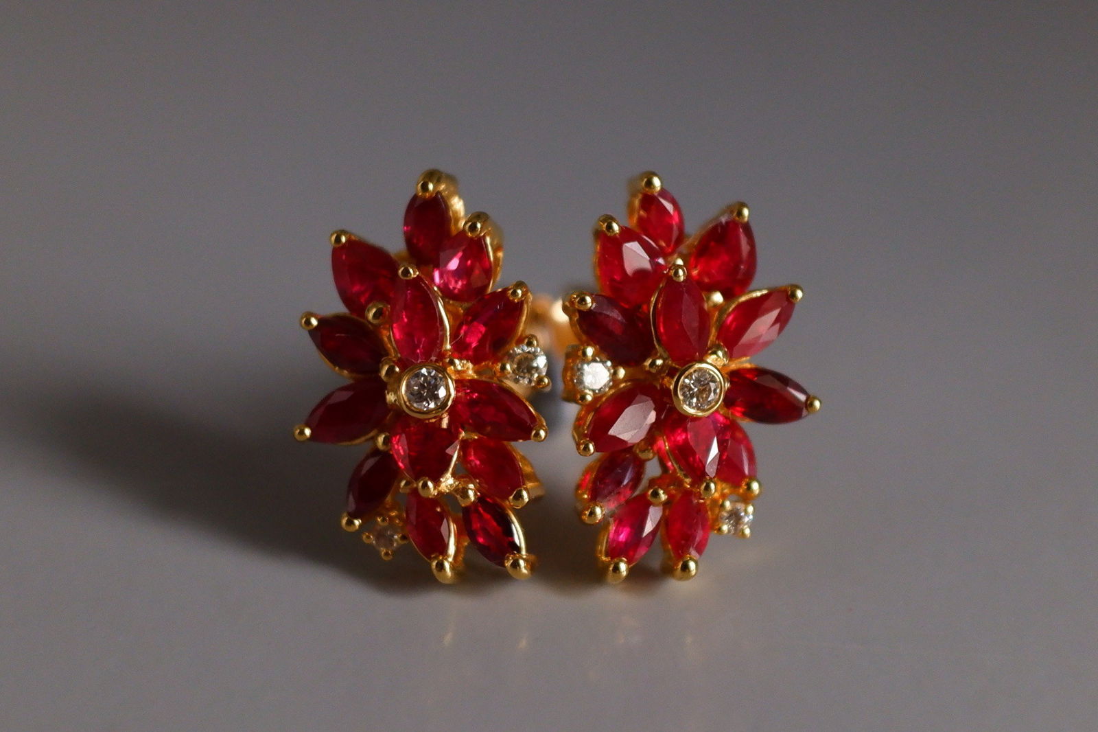 Gem Gardener, ruby earrings singapore, flower earrings singapore, ruby stud earrings gold, ruby wedding anniversary earrings, unique earrings singapore, statement earrings singapore, cocktail earrings singapore, red ruby earrings singapore, ruby jewellery singapore