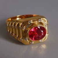 Vivid Red Pink Orange Spinel Ring Men 20k Vintage