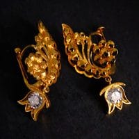 Gem Gardener, gold wing earrings, wind diamond earrings, wing feather earrings, antique chinese earrings, antique indian earrings, indian gold earrings