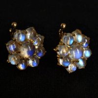 Moonstone Dormeuse Earrings Huggie Stud 20k Chinese Vintage