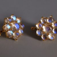 Moonstone Dormeuse Earrings Huggie Stud 20k Chinese Vintage