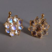 Moonstone Dormeuse Earrings Huggie Stud 20k Chinese Vintage
