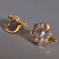 Moonstone Dormeuse Earrings Huggie Stud 20k Chinese Vintage