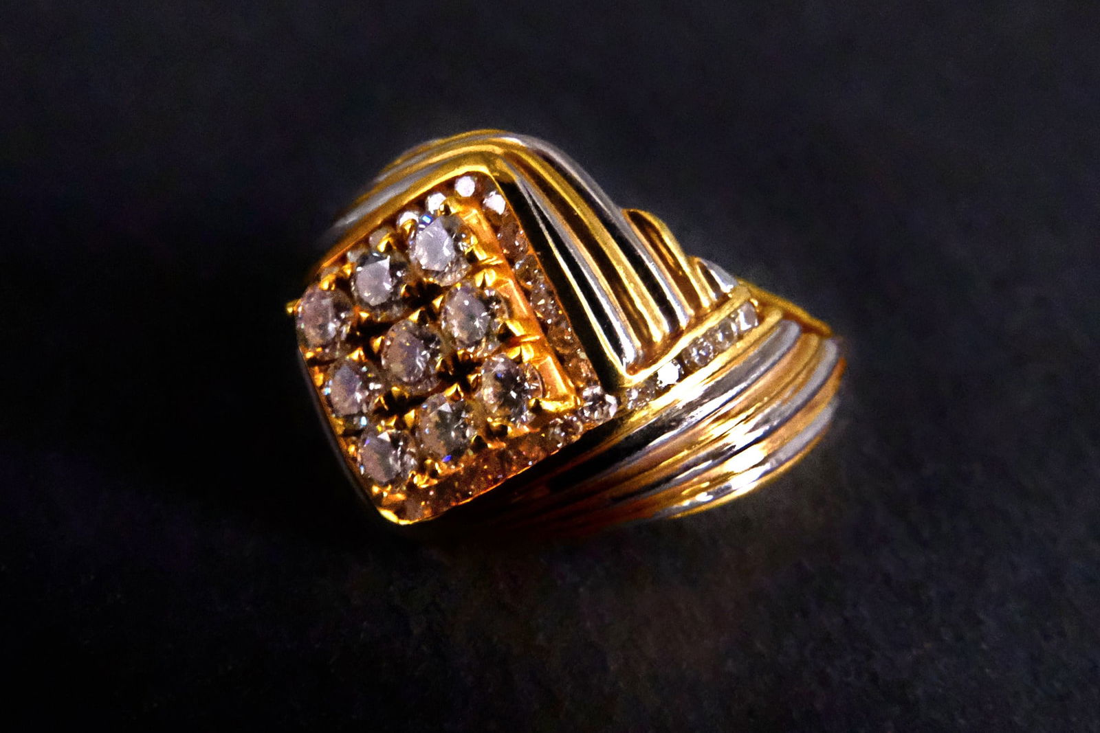 Gem Gardener, two tone mens diamond ring, mens gold gangster ring, vintage diamond mens ring,