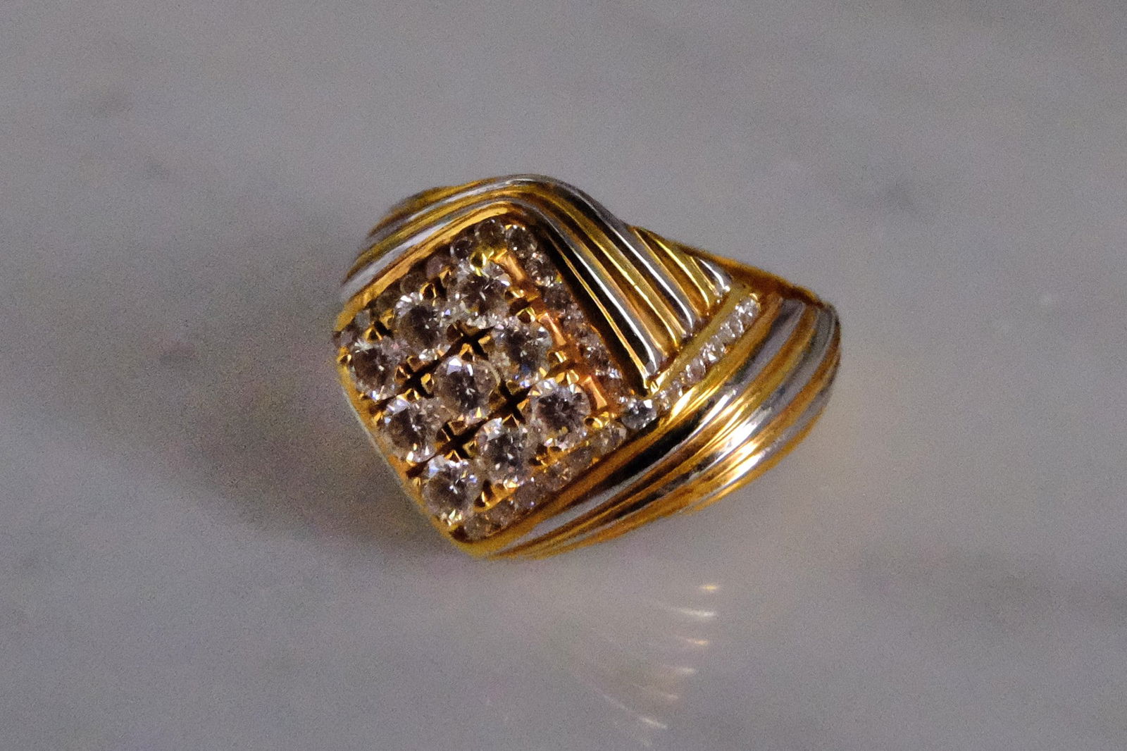 Gem Gardener, two tone mens diamond ring, mens gold gangster ring, vintage diamond mens ring,