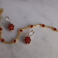 Deep Red Ruby Drop Earrings 18k Two Tone