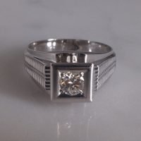 Men Diamond Pinky Ring 9k White Gold Vintage