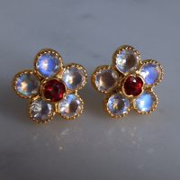 22k Moonstone Ruby Floral Studs 2