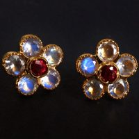 Gem Gardener, moonstone gold earrings, moonstone stud earrings gold, flower shaped earrings studs, moonstone earrings singapore, moonstone statement earrings
