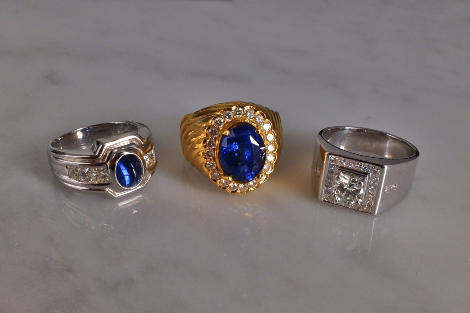 Vintage White Gold Mens Diamond Ring Square 18k Gem Gardener