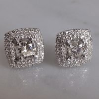 Square Diamond Cluster Stud Earrings 18k