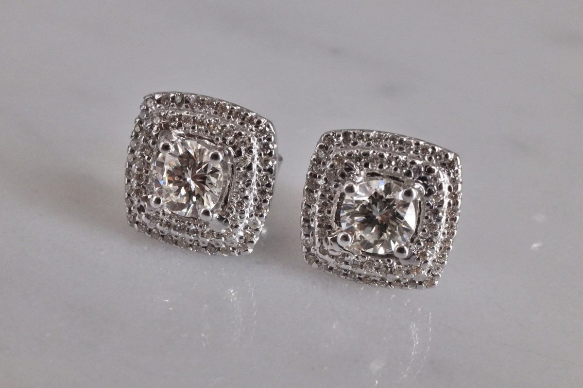 Square Diamond Cluster Stud Earrings 18k | Gem Gardener