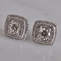 Square Diamond Cluster Stud Earrings 18k
