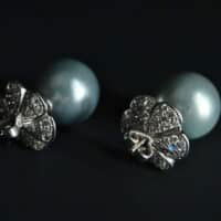 pearl and diamond stud earrings, silvery white south sea pearl, big pearl stud earrings, silver blue pearl earrings, blue grey pearl earrings, pearl earrings singapore, south sea pearl earrings singapore, light blue pearl stud earrings, Gem Gardener
