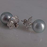 Gem Gardener, pearl and diamond stud earrings, big pearl stud earrings, silver blue pearl earrings, blue grey pearl earrings, pearl earrings singapore, south sea pearl earrings singapore, light blue pearl stud earrings