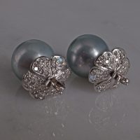 pearl and diamond stud earrings, silvery white south sea pearl, big pearl stud earrings, silver blue pearl earrings, blue grey pearl earrings, pearl earrings singapore, south sea pearl earrings singapore, light blue pearl stud earrings, Gem Gardener