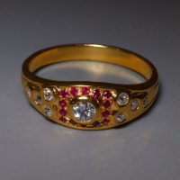 Lucky Old Euro Diamond Ruby Ring 22k Vintage