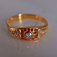 Lucky Old Euro Diamond Ruby Ring 22k Vintage