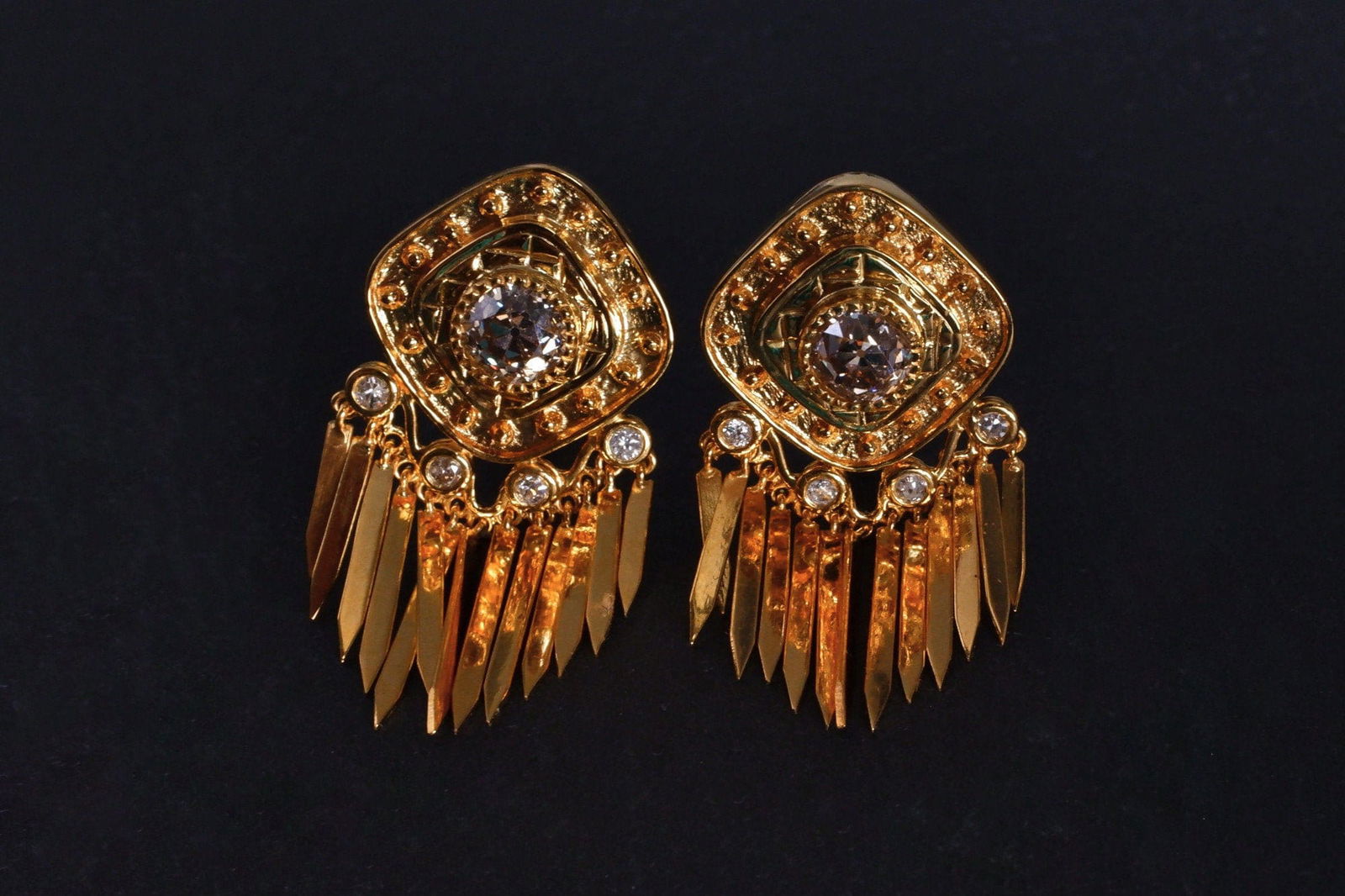 Gem Gardener, antique gold indian earrings, vintage earrings singapore, mine cut diamond earrings, gold tassel earrings, gold etruscan revival earrings, statement earrings singapore, diamond earrings singapore, vintage jewellery singapore
