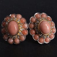 Coral Diamond Earrings, angel skin coral earrings, imperial jewellery, antique coral earrings for sale, conch pearl earrings, Gem Gardener