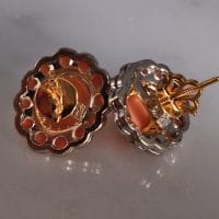 Coral Diamond Earrings, angel skin coral earrings, imperial jewellery, antique coral earrings for sale, conch pearl earrings, Gem Gardener