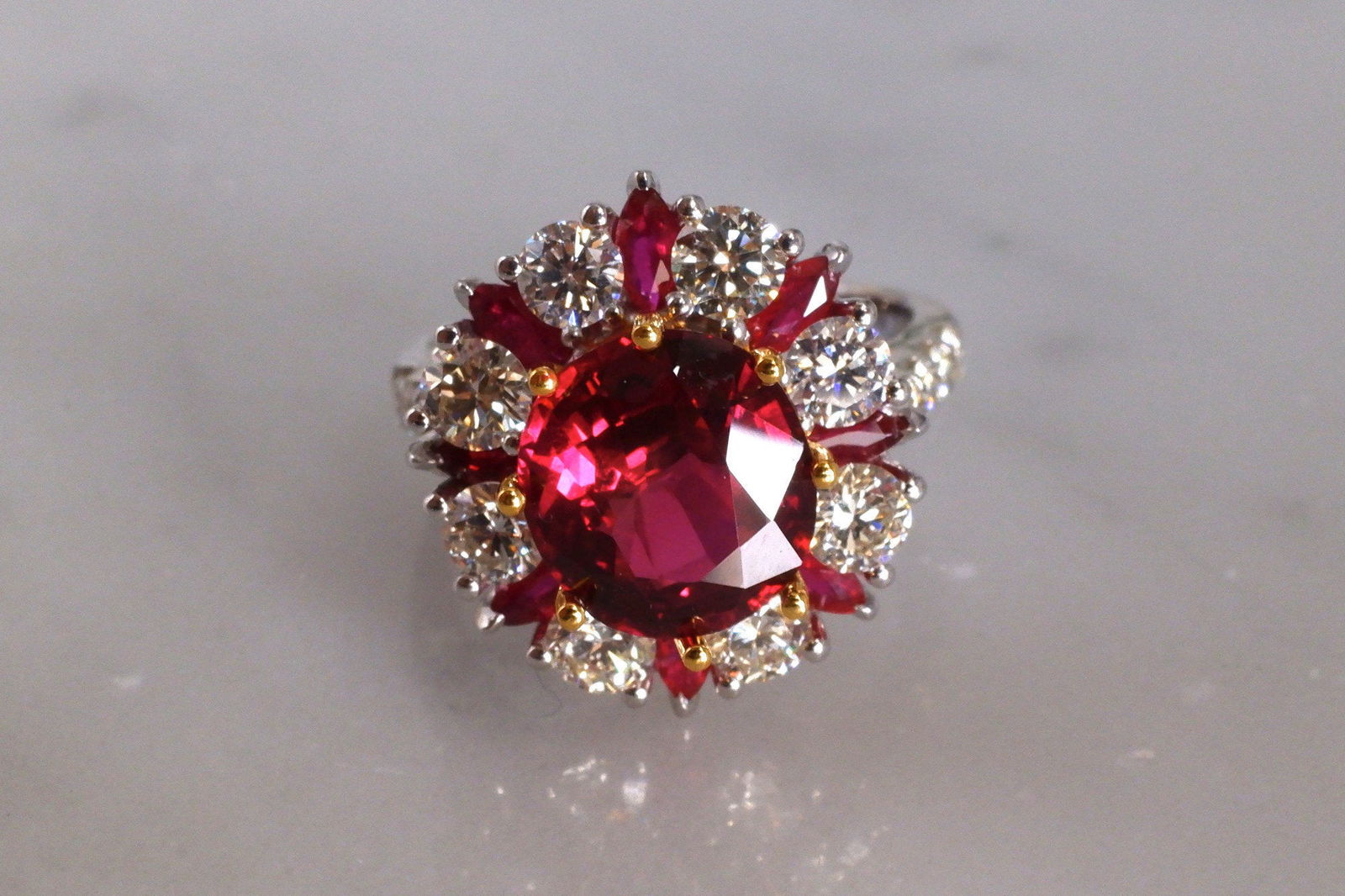 Gem Gardener, 3 carat ruby ring, 3ct ruby ring, ruby ring singapore, ruby diamond ring, red ruby halo ring, ruby jewellery singapore, ruby cocktail ring, cocktail rings singapore, ruby engagement rings singapore, vintage rings singapore