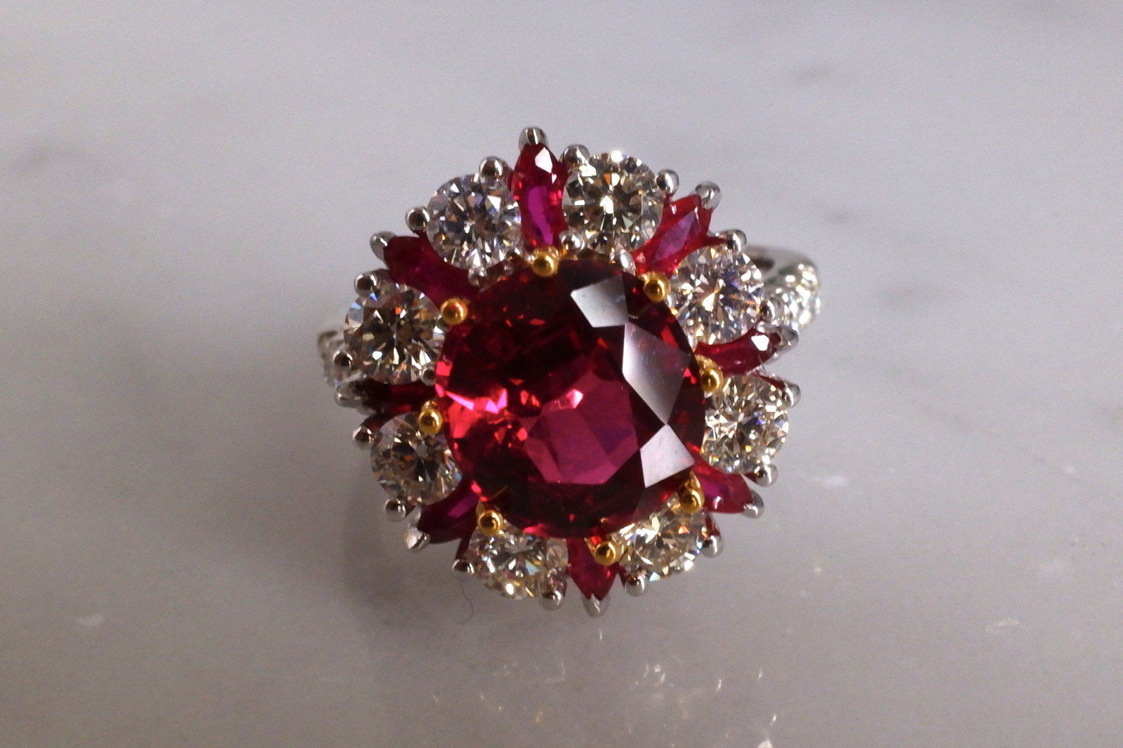 Gem Gardener, 3 carat ruby ring, 3ct ruby ring, ruby ring singapore, ruby diamond ring, red ruby halo ring, ruby jewellery singapore, ruby cocktail ring, cocktail rings singapore, ruby engagement rings singapore, vintage rings singapore