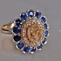 Diamond Sapphire Ring, double halo ring, sapphire double halo ring, blue sapphire diamond ring, sapphire cluster rings for sale, sapphire halo rings for sale, Gem Garderner