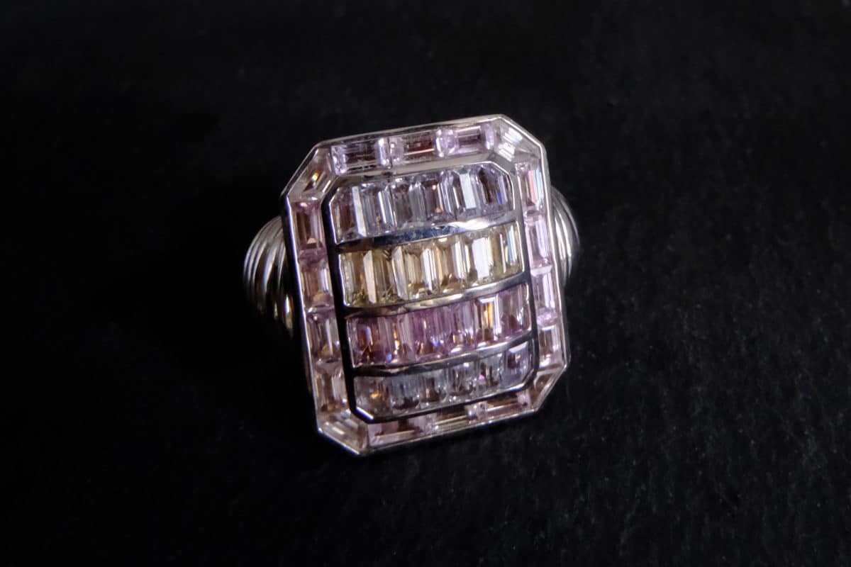 Gem Gardener, sapphire statement ring, fine art jewelry for sale, brutalist jewelry ring, white gold brutalist ring