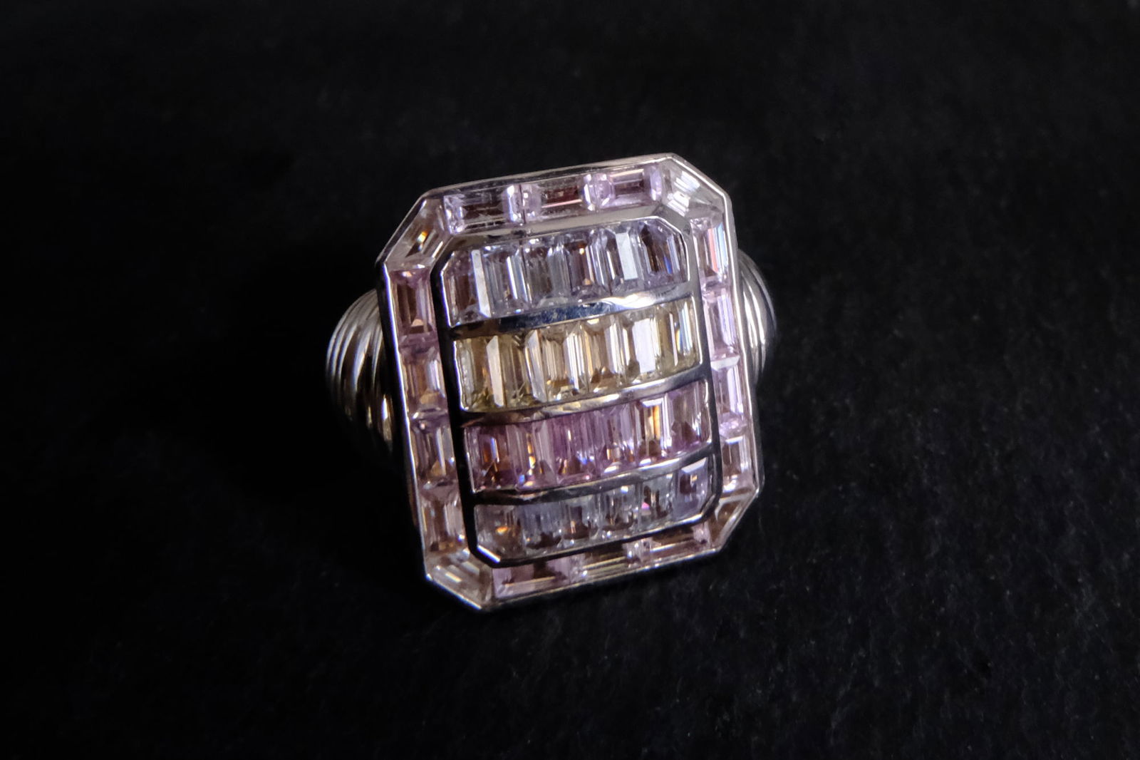 Gem Gardener, sapphire statement ring, fine art jewelry for sale, brutalist jewelry ring, white gold brutalist ring