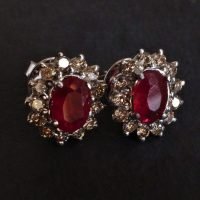 Dainty Red Ruby Diamond Stud Earrings 18k
