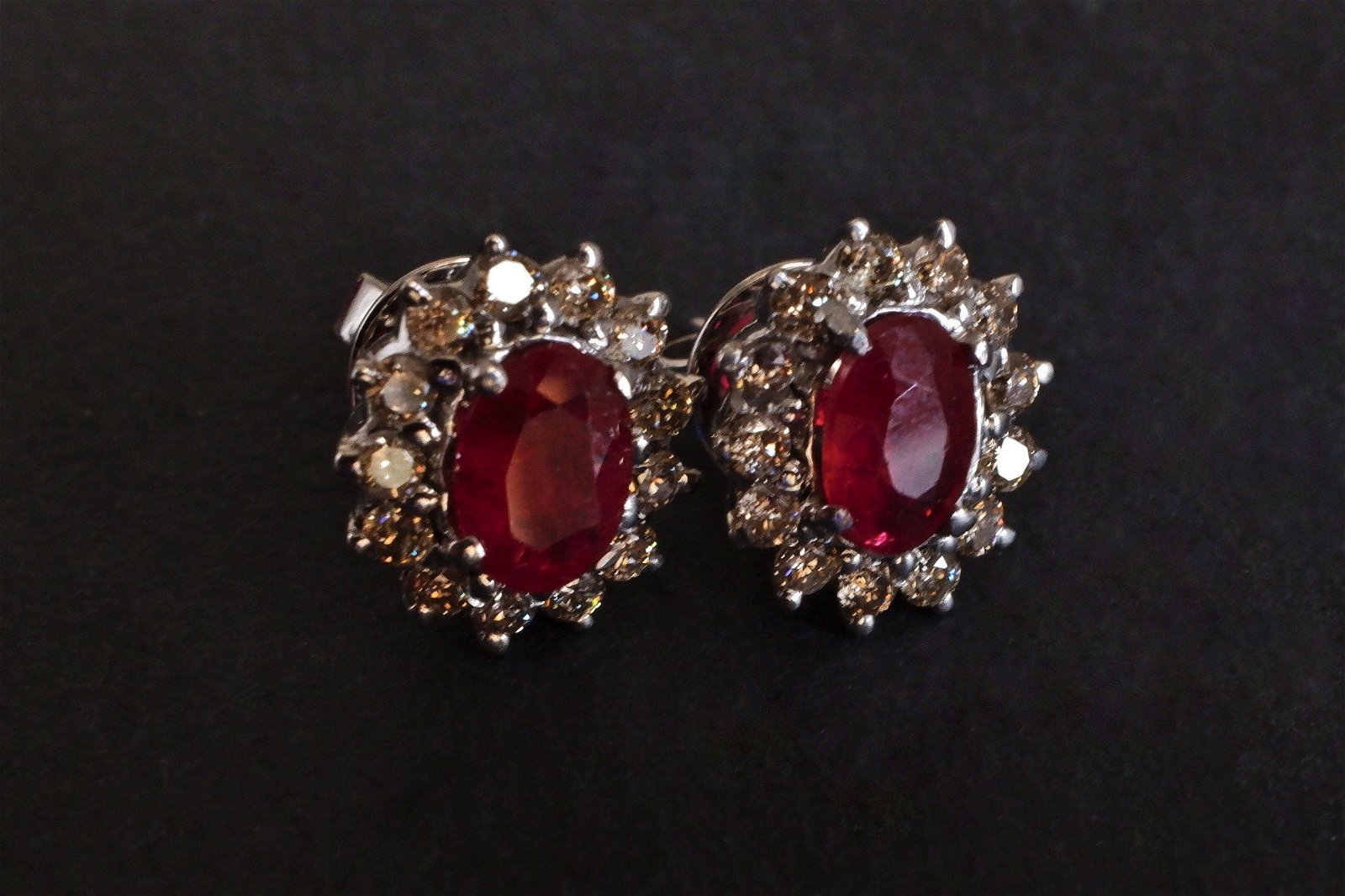 Dainty Red Ruby Diamond Stud Earrings 18k | Gem Gardener