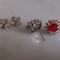 Dainty Red Ruby Diamond Stud Earrings 18k