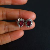 Dainty Red Ruby Diamond Stud Earrings 18k