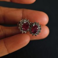 Dainty Red Ruby Diamond Stud Earrings 18k