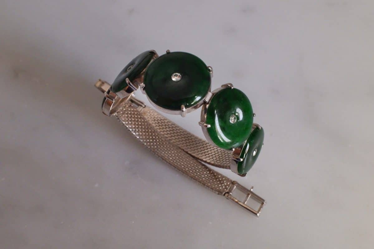 Deep Dark Green Jade Bracelet Vintage 18k | Gem Gardener