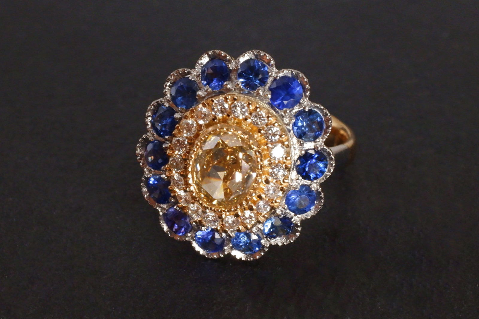 Diamond Sapphire Ring, double halo ring, sapphire double halo ring, blue sapphire diamond ring, sapphire cluster rings for sale, sapphire halo rings for sale, Gem Garderner