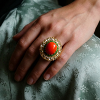 Red Coral Statement Ring, Gem Gardener, Coral Diamond Cocktail Ring, statement rings singapore, cocktail ring singapore, 22k cocktail ring, big coral diamond ring, big antique coral ring, rose cut diamond ring, coral jewellery singapore